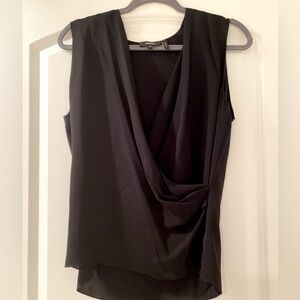 Theory Sleeveless Silk Wrap Top in Black